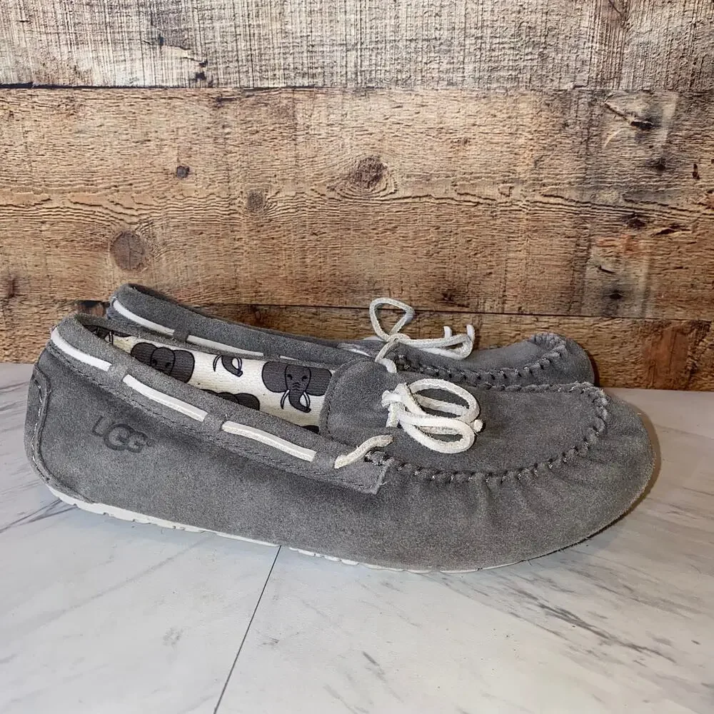 Ugg Grey Leather Ryder Slippers Elephant Jungle Liner Size 5